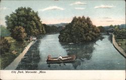 Elm Park Worcester MA Boating Scene Postcard