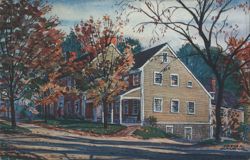 The Tavern, Old Sturbridge Village, Autumn Watercolor Postcard