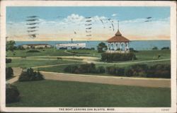 Boat Leaving Oak Bluffs, Mass. with Park & Gazebo Postcard