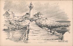 Eastern Point Light Lighthouse Sketch, Gloucester, MA Postcard