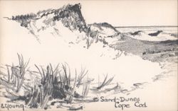 Sand Dunes Cape Cod Sketch by E. Young Postcard