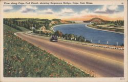 View along Cape Cod Canal, Sagamore Bridge Postcard