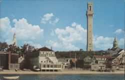 Provincetown Waterfront, Pilgrim Monument & Town Hall Postcard