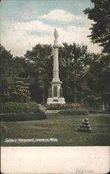 Soldiers Monument with Statues and Park Setting Postcard