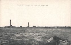Thatcher's Island Lighthouses Off Rockport, MA Postcard