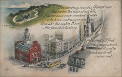 Boston Cow-Path, Old State House, Washington Street Postcard