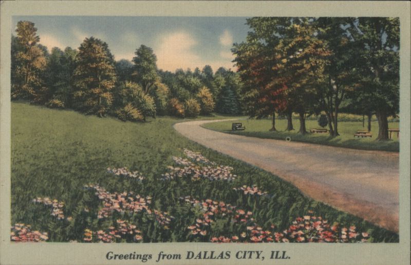 Scenic Road with Trees & Flowers, Dallas City Illinois