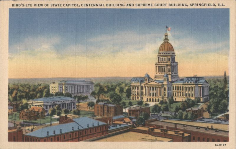 Bird's-Eye View of State Capitol, Centennial, Supreme Court Springfield Illinois