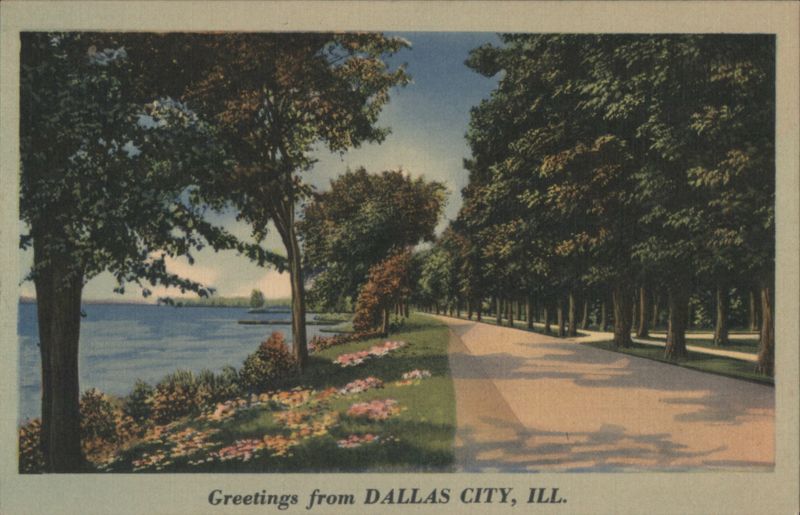 Tree-Lined Road & Waterfront, Dallas City, Illinois