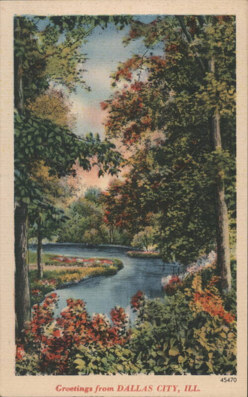 Scenic River View with Lush Trees and Flowers Dallas City Illinois