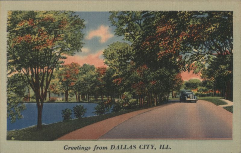 Scenic Roadside Landscape with Lake & Trees Dallas City Illinois