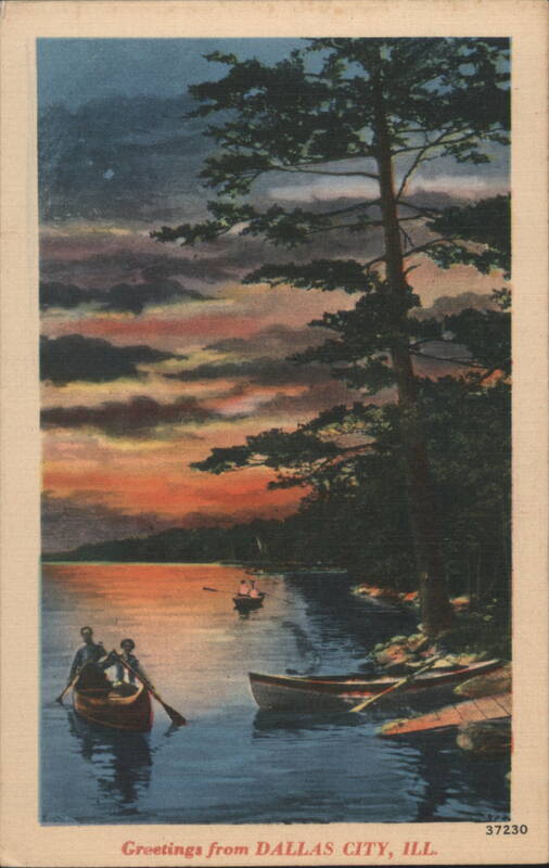 Lake Sunset, Canoes, Trees - Dallas City, IL Illinois
