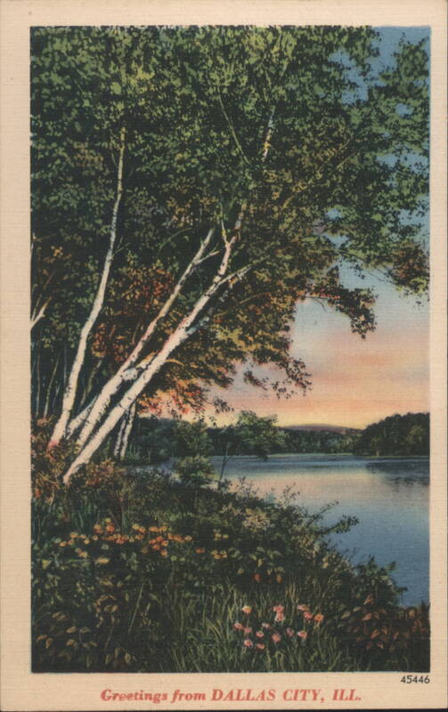 Dallas City, IL - Lake View with Birch Trees & Sunset Illinois
