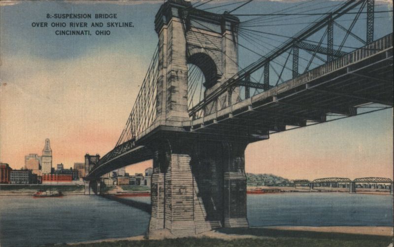 Suspension Bridge, Ohio River & Cincinnati Skyline