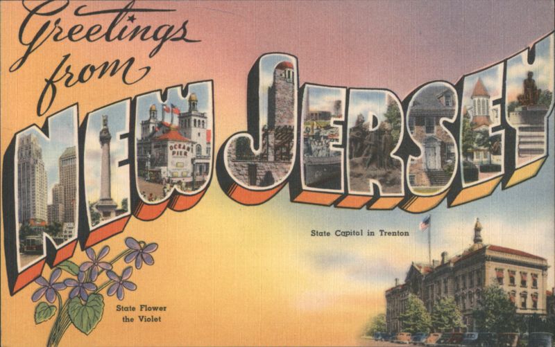 Greetings from NEW JERSEY Large Letter, Capitol, Violet