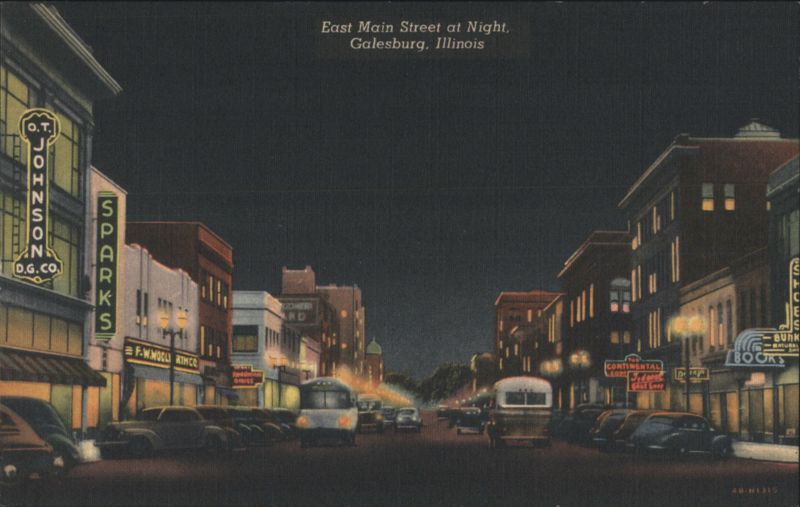 East Main Street at Night, Galesburg, IL Illinois