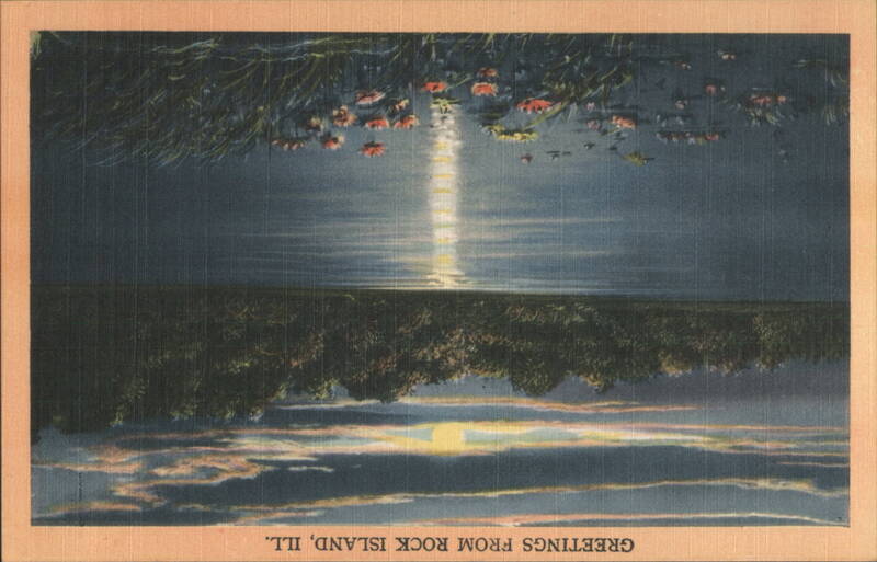 Greetings from Rock Island, Ill. Moonlit Water Scene Illinois