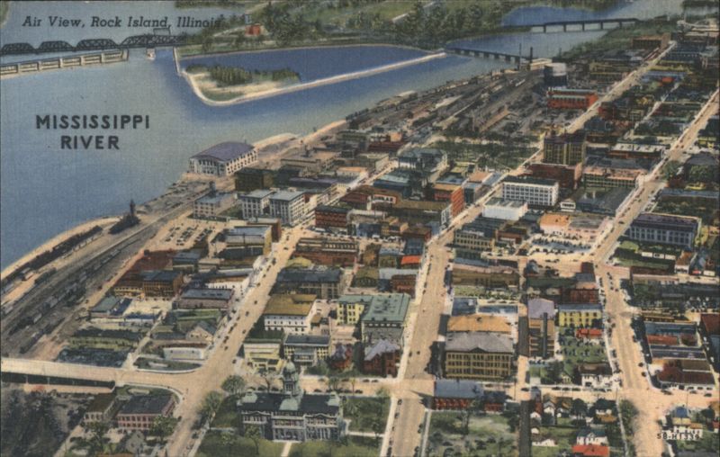 Air View, Rock Island, Illinois - Mississippi River