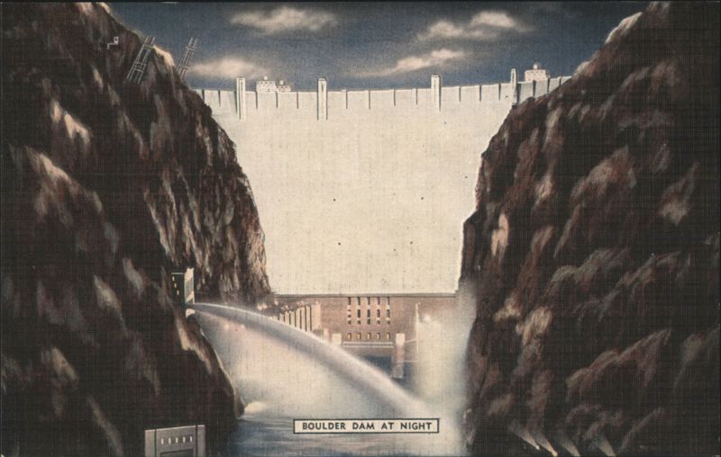 Boulder Dam at Night, Lake Mead, Nevada Las Vegas