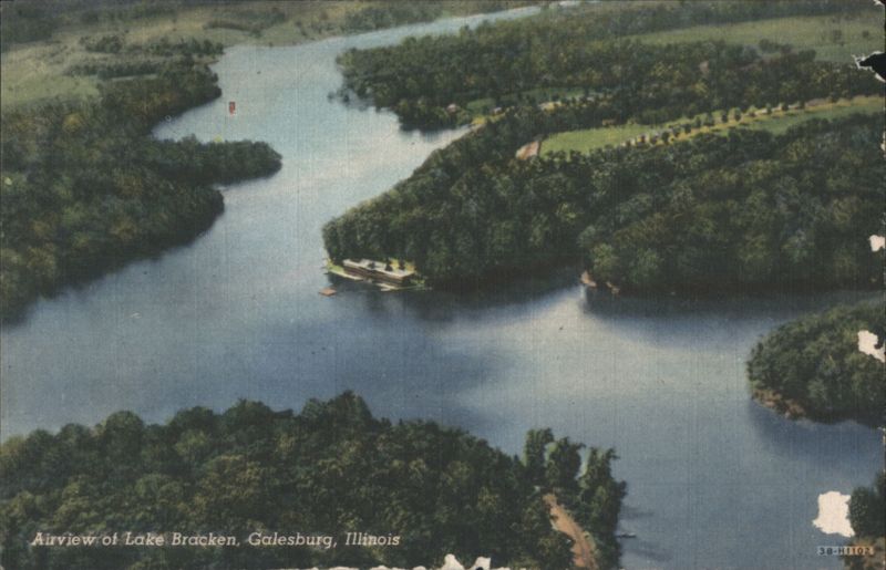Airview of Lake Bracken with Boat, Galesburg Illinois