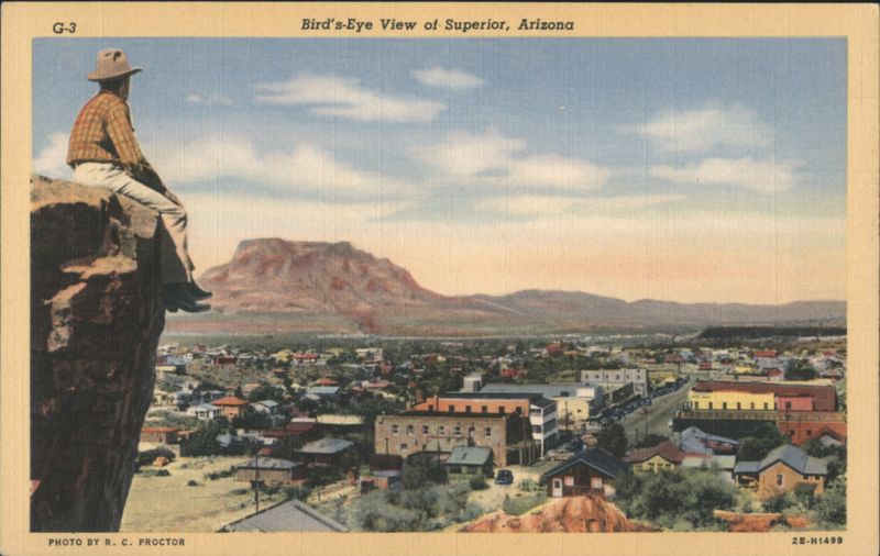 Bird's-Eye View with Man on Cliff, Superior, AZ Arizona