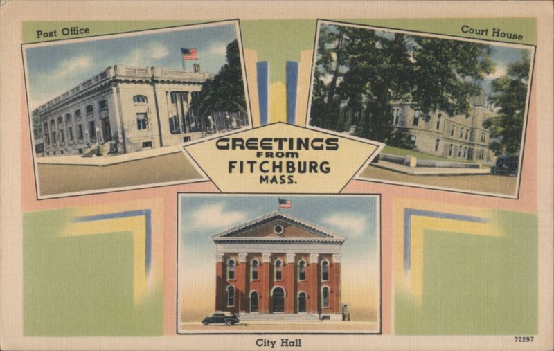 Greetings from Fitchburg MA - Post Office, Court House, City Hall Massachusetts