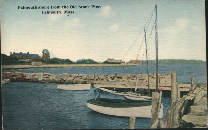Falmouth Shore from Old Stone Pier, Boats & Buildings Massachusetts