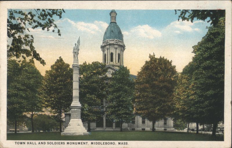Town Hall and Soldiers Monument, Middleboro Massachusetts
