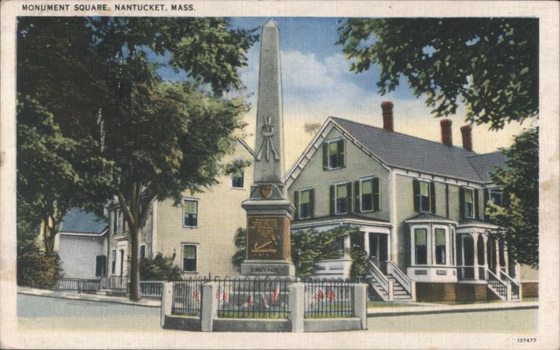 Monument Square, Obelisk, Trees & Houses Nantucket Massachusetts