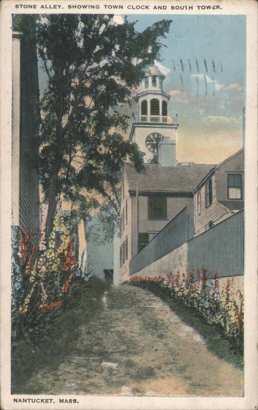 Stone Alley, Town Clock and South Tower Nantucket Massachusetts
