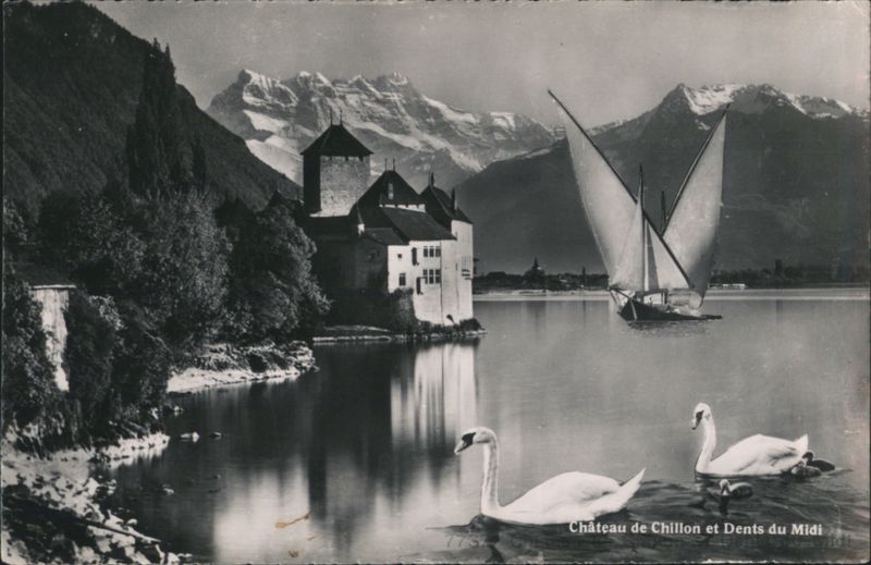 Château de Chillon, Dents du Midi, Sailboat, Swans Switzerland