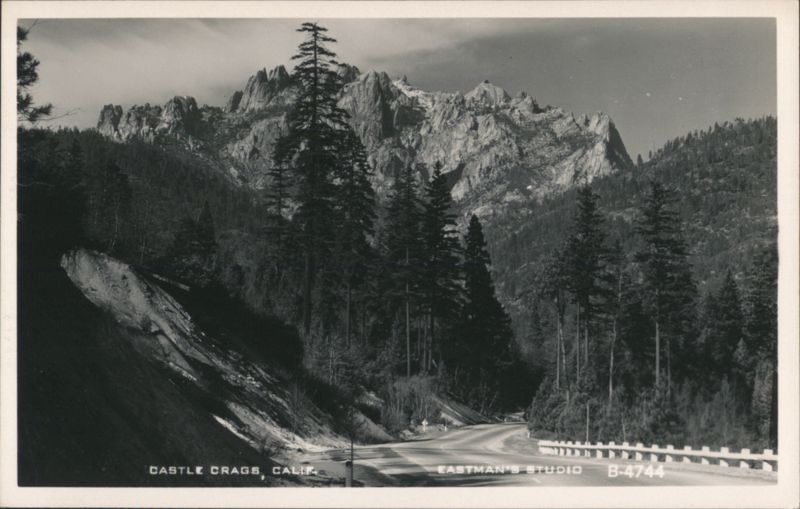 Castle Crags Road with Mountain Peaks California