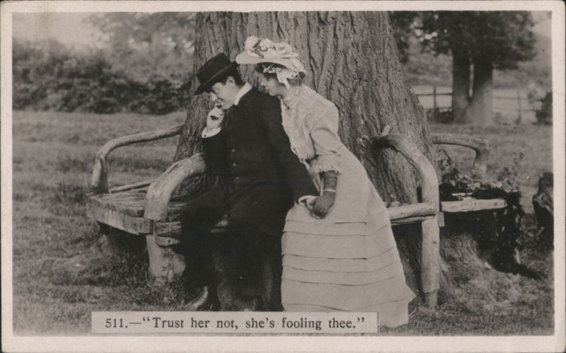 Couple on Bench under Tree, 'Trust her not, she's fooling thee.