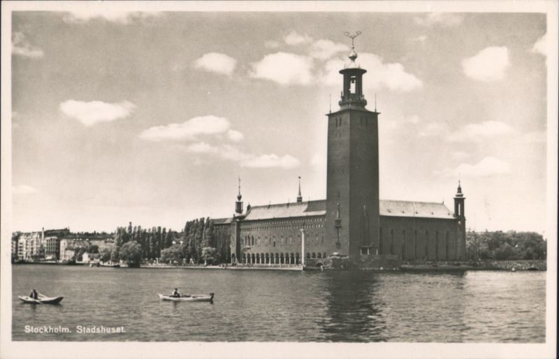 Stockholm Stadshuset, City Hall with Boats on Water Sweden