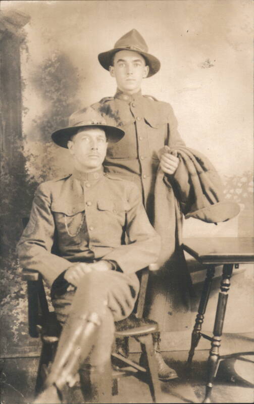 Two Soldiers in Uniforms & Campaign Hats WWI Era World War I