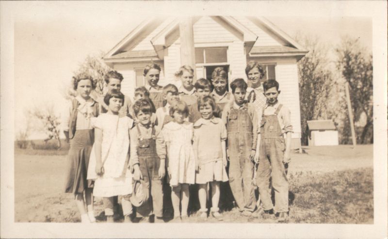 School Children Group Portrait Outside Schoolhouse