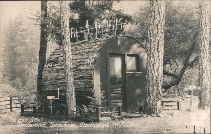 Redwood Log Rest Room, Redwood Terraces, Redwood Highway California