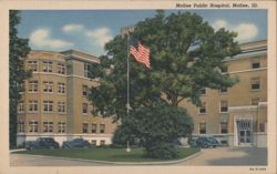 Moline Public Hospital with American Flag Postcard