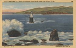 Giant Breakers, Mile Rock Lighthouse, Golden Gate Postcard