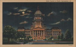 Illinois State Capitol at Night, Moonlight Scene Postcard