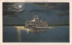 Moonlight on the Ohio River Steamboat Postcard