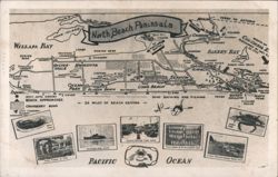 North Beach Peninsula Map, Fishing, Clam Digging, WA Postcard