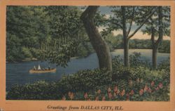 Dallas City, IL River Scene with Boat Postcard