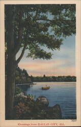 Lake Scene, Canoe, Dallas City, IL Postcard