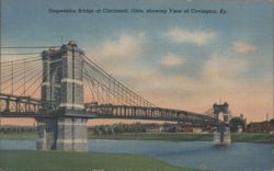 Suspension Bridge, Cincinnati, Ohio, View of Covington, KY Postcard