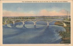 Government Bridge, Moline, IL & Rock Island Arsenal Postcard