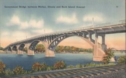 Government Bridge between Moline, IL and Rock Island Arsenal Postcard