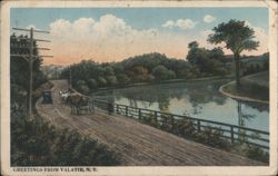 Greetings from Valatie, NY - Horse Cart by Pond Postcard