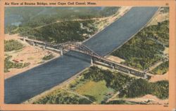 Air View of Bourne Bridge, Cape Cod Canal, MA Postcard