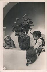 Borsod Girls in Traditional Attire with Geraniums Postcard